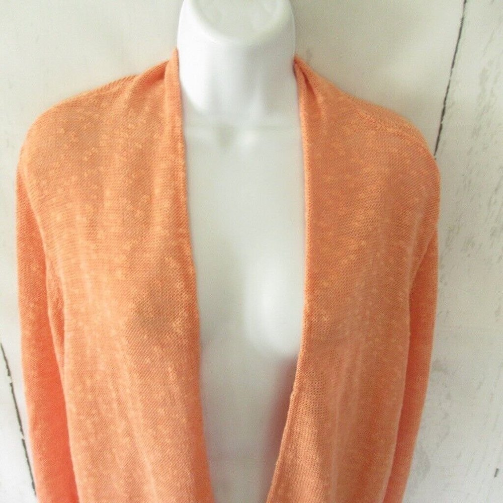 Eileen Fisher Cardigan Sweater XL Linen Open Front Peach Lagenlook Minimalist - Picture 5 of 7